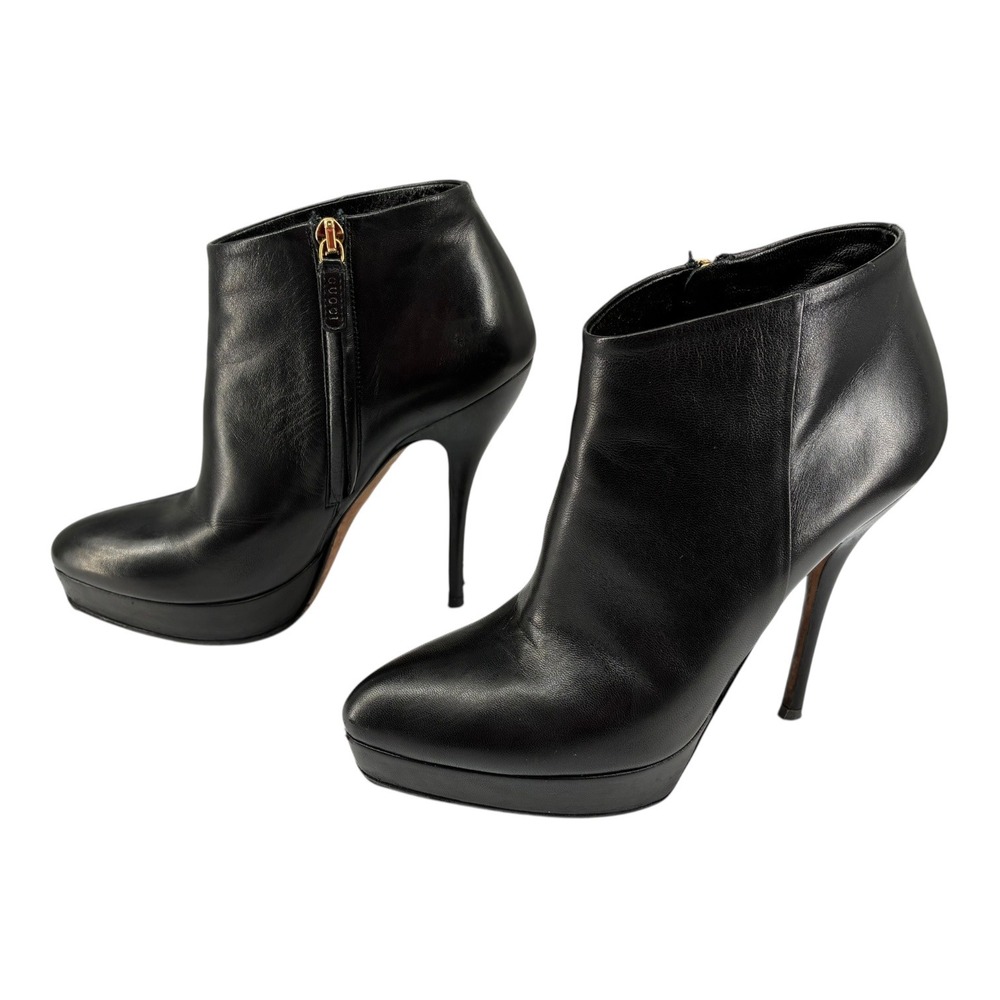 Black Nappa Platform Zip Bootie Stiletto Night Out Moto Gucci Steve EU36‎ - Picture 4 of 12